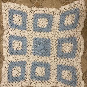 VTG Large Afgan Throw Blanket Floral Rustic Crochet Handmade Cottagecore Granny